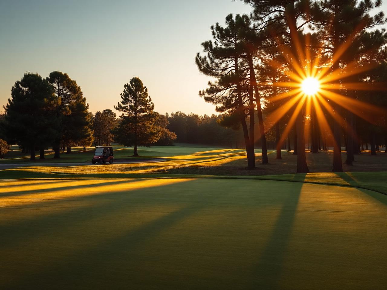Parcours de golf au coucher du soleil